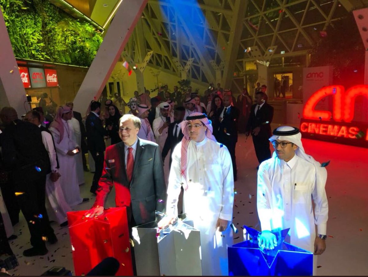 SaudiEmbassyUSA's tweet photo. H.E minister of information and culture @AwwadSAlawwad and CEO of @AMCTheatres inaugurate the first movie theater in Riyadh. The Kingdom seeks to become a hub for regional filmmaking as one of the goals of Vision 2030. https://t.co/z51jzj7As5