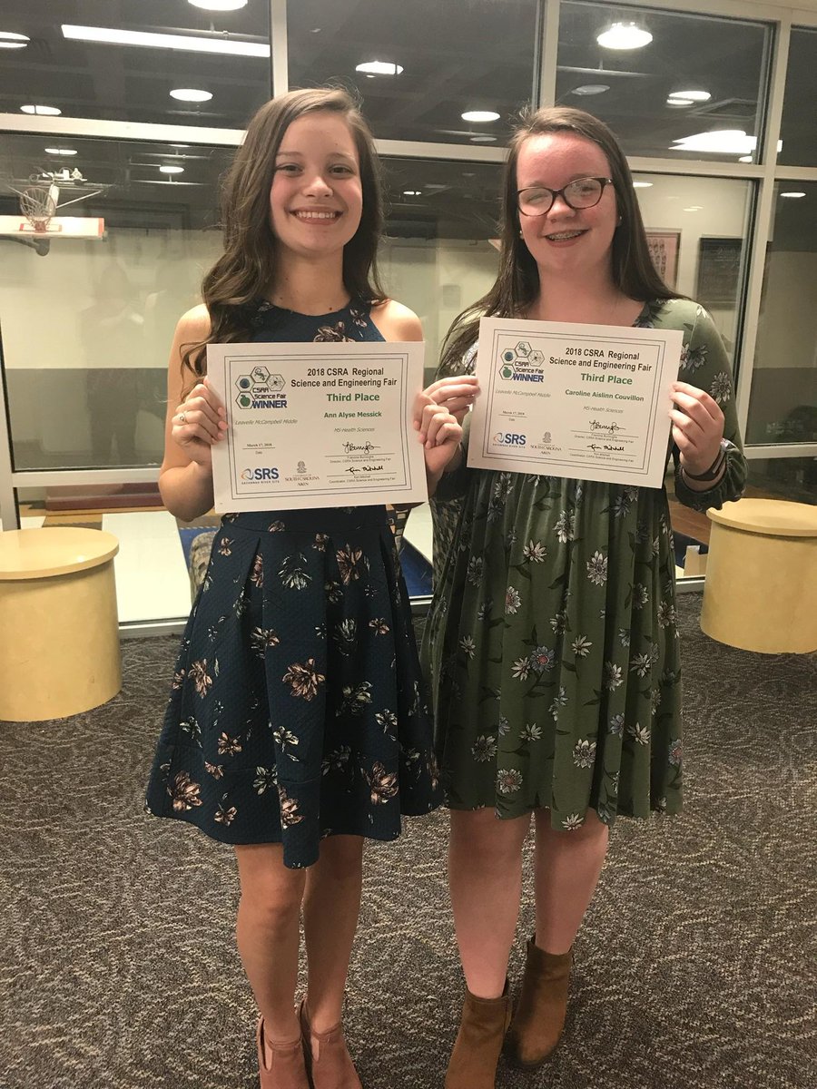 LMMSRocks's tweet photo. Students performed well at @USCAiken #sciencefair  in March. Clare Balsam, 2nd in life category. Ann Messick &amp; Caroline Couvillion, 3rd in health. Emma Troup, 3rd in chemistry. Tyler Hardin, honorable mention in engineering. Madison Green, honorable mention in electricity. https://t.co/WiJNaZw1Jy