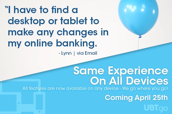 UnionBankTrust's tweet photo. You spoke, and we listened. We are excited to roll out the new UBTgo featuring the same functionality on all devices. https://t.co/fUZYf6bwwA
#TakenCareOf https://t.co/y7gzPHlqRH