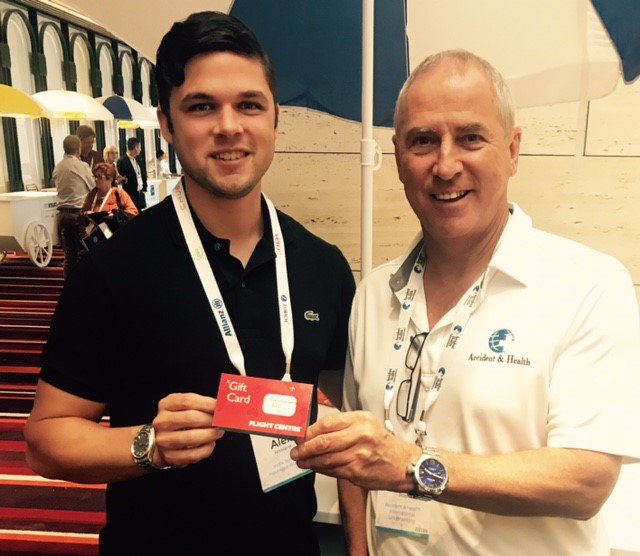 AccHealthInt's tweet image. WA broker, Alex Rowland from Willis Temby Insurance Brokers, took out the $500 @flightcentreAU voucher for visiting us at the AIMS conference. Here's AHI's Hugh Ross presenting Alex with his prize. We hope you jet off to somewhere nice Alex! #AIMSConference #AIMS2018 #Insurance