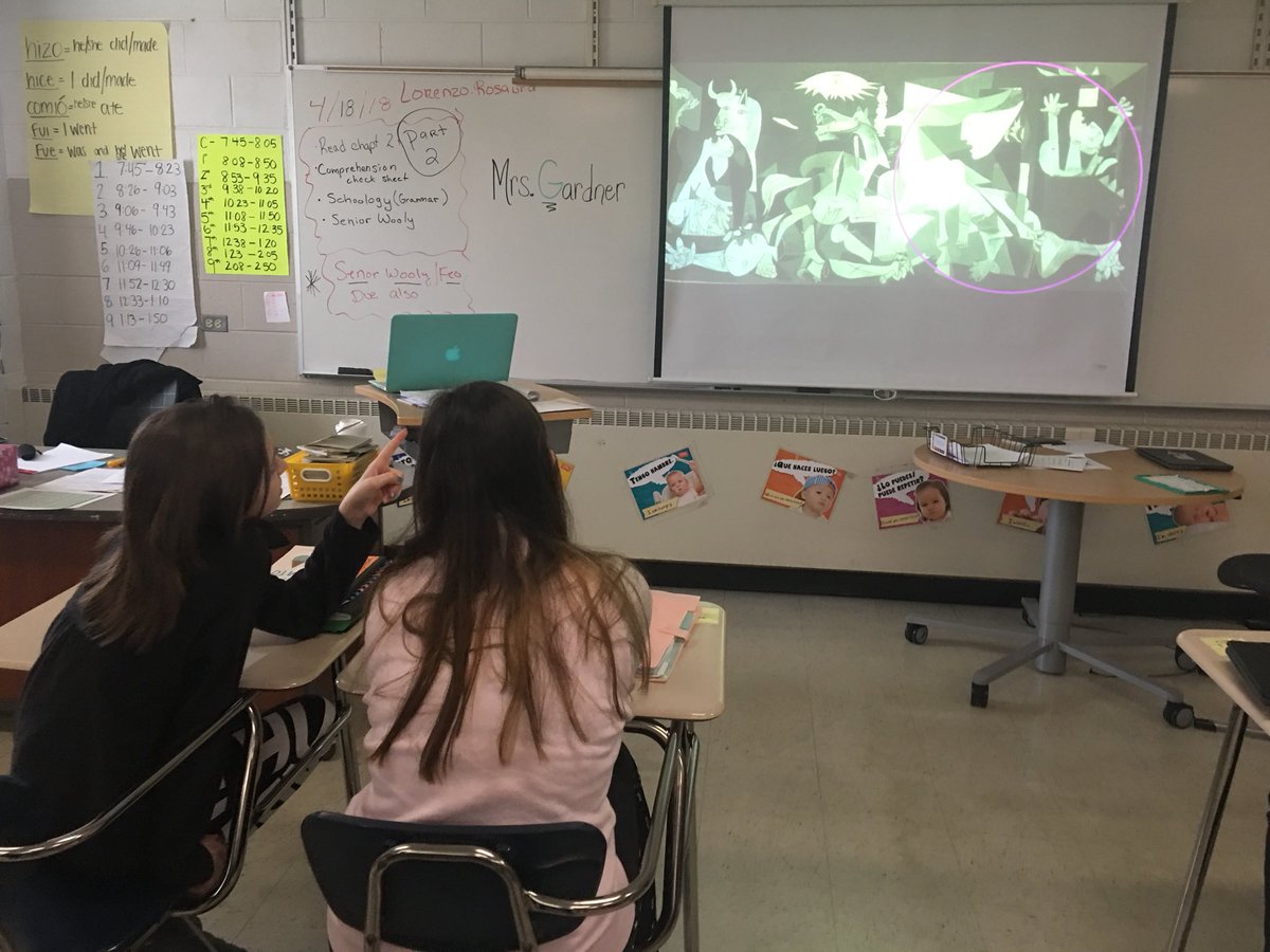 srafrazier's tweet photo. Proud to see so much powerful learning today @GroveJuniorHigh. Spanish Ss analyzing art,dual Ss using their knowledge of archetypal characters to predict what will happen next &amp; SS Ss examining perspective by annotating persuasive techniques in an article about suffrage.💪 https://t.co/A0Br3gCTHf