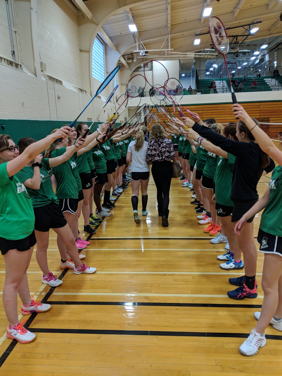 YorkBadminton's tweet photo. One of my favorite traditions on #SeniorNight! Great win today against a tough Hinsdale Central team. That makes us 4-1 going into conference next week. #DPF @YorkAthletics https://t.co/kik7oXqtJA