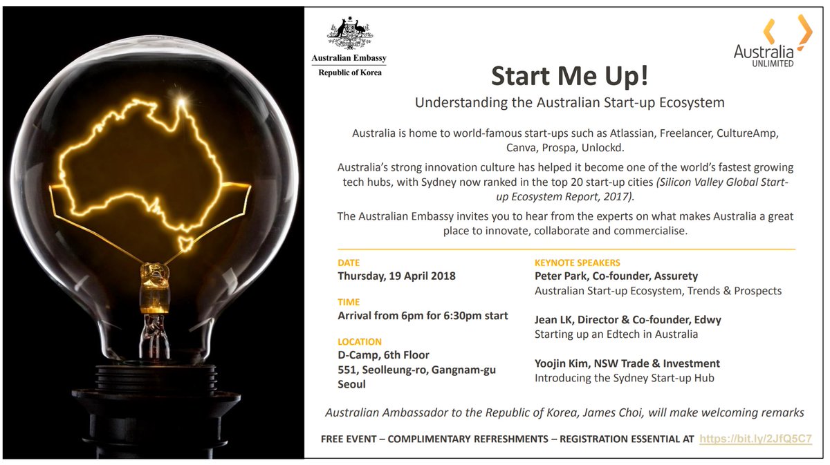 We are honoured to be invited to speak at the <a href="/Austrade/">Austrade</a> startup event in #Korea. As a founder with foreign background, starting up an #EdTech in #Australia and census from @edugrowthaus and <a href="/edtechcensus/">Global EdTech Census</a> will be delivered to the over 120 audience that includes gov't, VCs and more