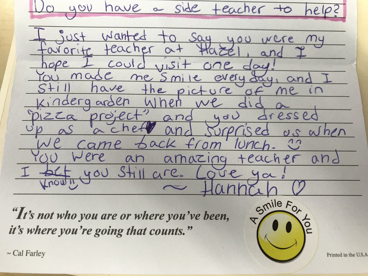 CDluoik's tweet photo. Received this 📝 today from a former student!  She had moved away after a few years &amp; is currently in 5th grade! Love getting these beautiful reminders of how teaching touches lives forever💕 #ProudTeacher #WO2World #TeachingIsHeartWork https://t.co/pN6AVvCwtv