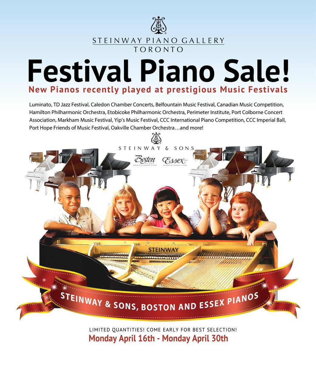 The Festival Piano Sale is on now through April 30! Take home phenomenal savings on new pianos recently played at prestigious music festivals. There are limited quantities available at our stellar sale pricing so come in early for the best selection. ow.ly/Wzjy30jz0HU
