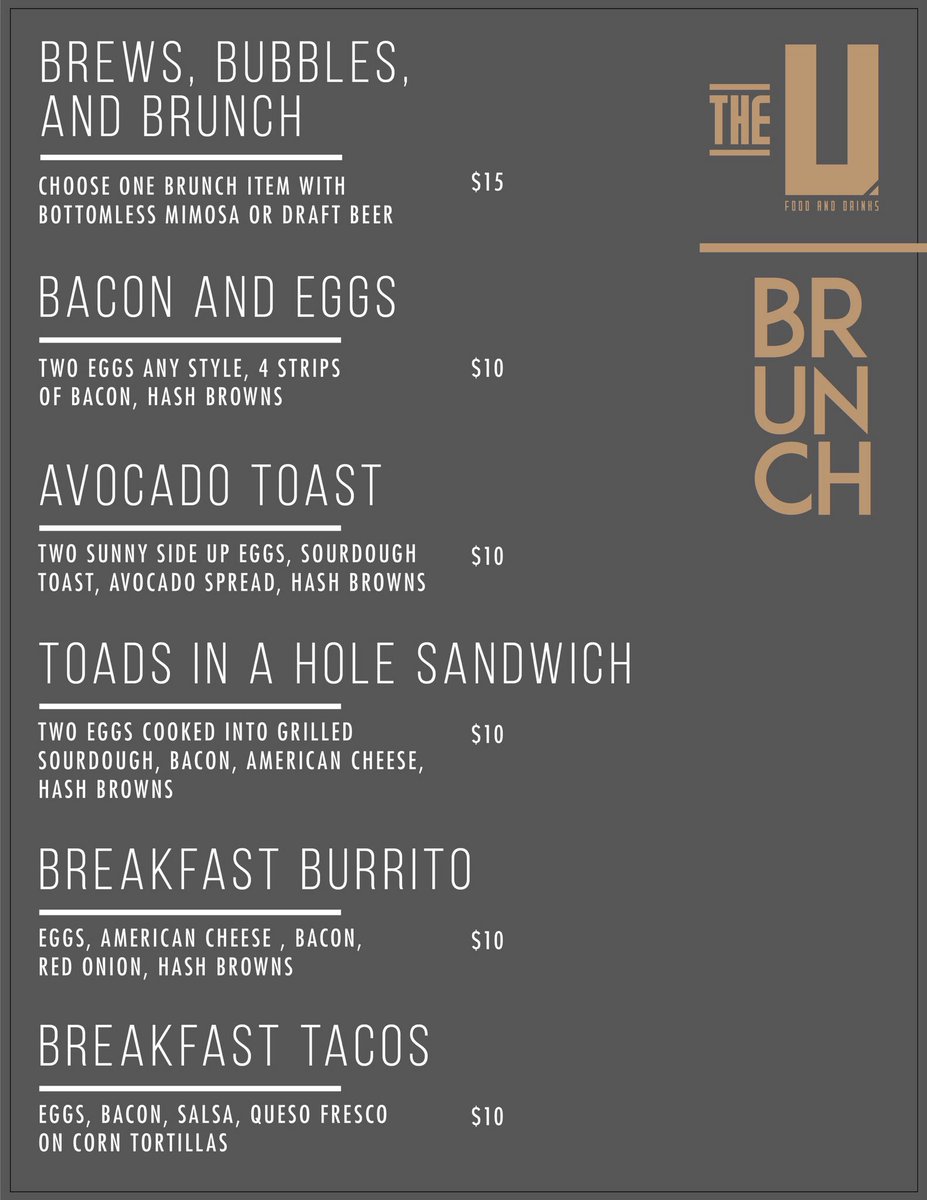 TheUreno's tweet photo. We are launching our brunch menu this Saturday April 21st! Brunch and bottomless for just 15 bucks 😎🍻 #allforU https://t.co/xiSB1QNN9P
