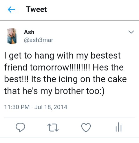 ash3mar's tweet photo. I don't even care nobody liked this tweet first time around. I miss him so much it hurts to breathe. Seriously, tell your family you love them. It matters. https://t.co/qNfDKojTUn