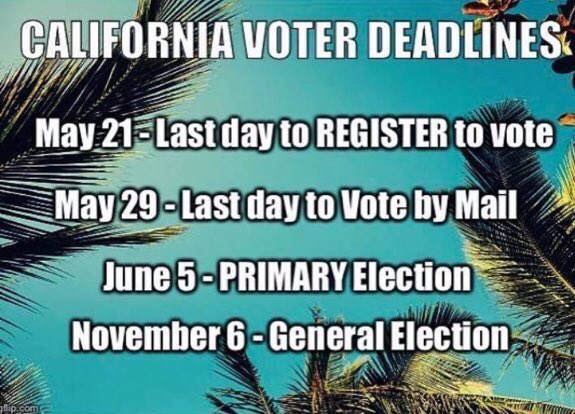 HearMeRoar53881's tweet photo. California voter deadlines 🇺🇸💙🍊🌊 #vote #RegisterToVote #ca48 #ca45 #ca49 #ca46 #ca47 #ocflipitblue #ocbluewave https://t.co/ItwlxJNYmb https://t.co/XvbazdQ807