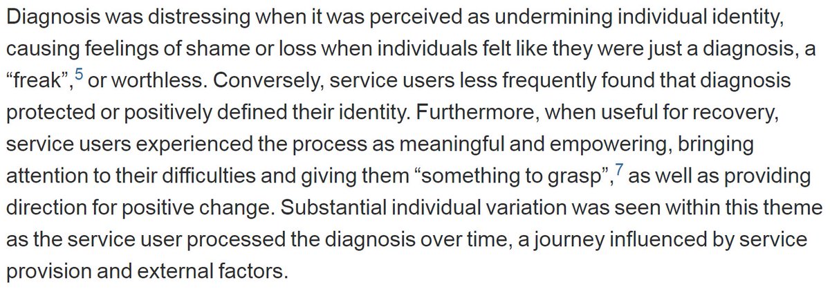 vaughanbell's tweet photo. Excellent, much needed study: Experiencing mental health diagnosis - a systematic review of qual studies, 78 papers, 13 countries, 2228 participants https://t.co/WZVksGa5I0 Main conclusion: experience differs greatly between people. Some find it invalidating, others liberating https://t.co/rtVFcJz93E