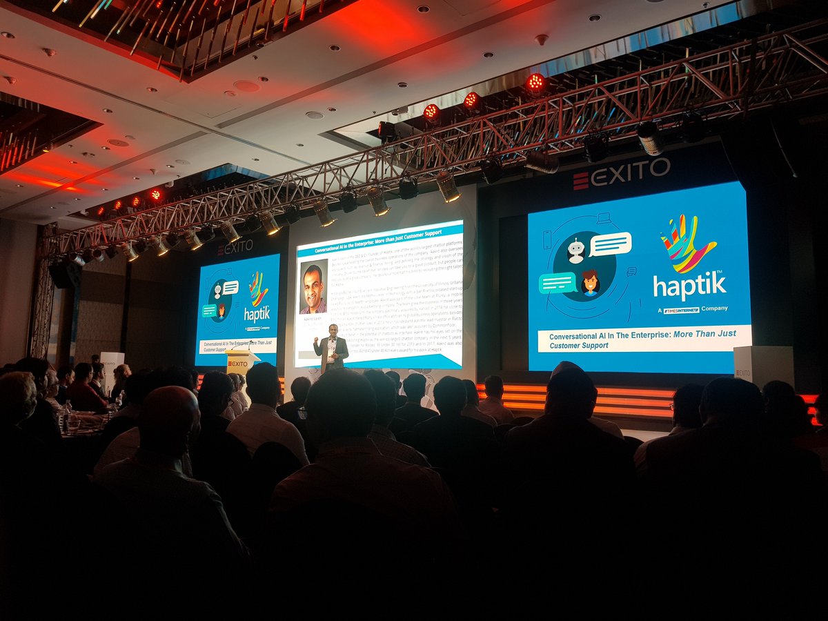 haptik's tweet image. .@aakuvaish at #AIC speaking about how #Conversational_AI is the name of the game in 2018 and how even simple chatbot use cases can solve major pain points for enterprises everywhere! 🤖