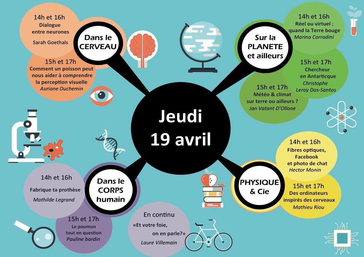 citedessciences's tweet image. #SemaineJeunesChercheurs

Programme du jour 🗞 : 19 avril ! 

Echangez et questionnez les doctorants qui partagent avec vous leurs recherches, le tout dans un espace lumineux et coloré !

#neurones #prothèses #ordinateur 

cite-sciences.fr/fr/au-programm…