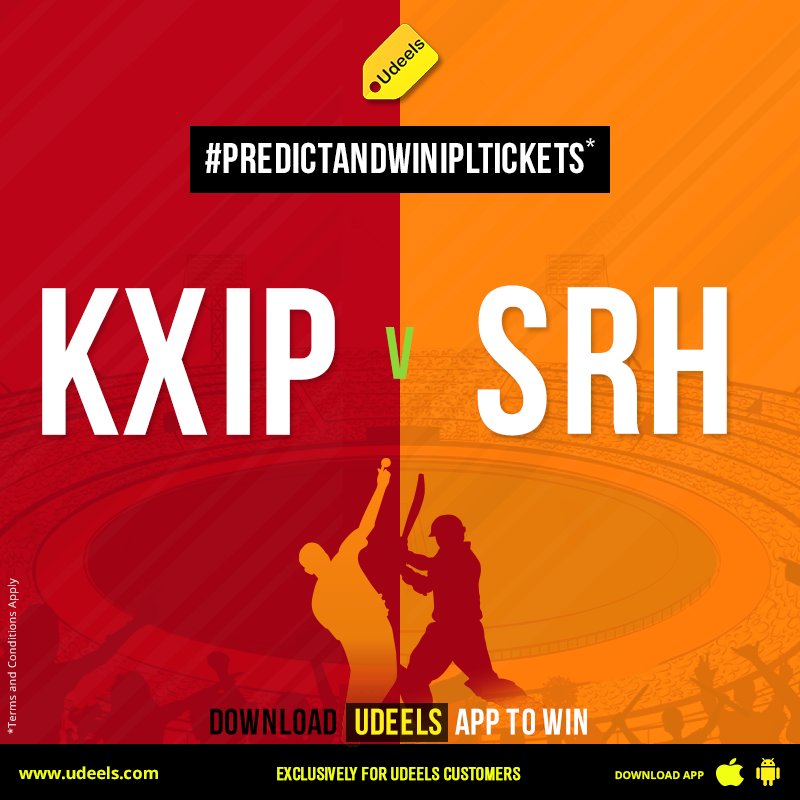 Udeels_India's tweet photo. #IPL2018 #ContestAlert
Guess who wins tonight's #IPL match – #KXIPvSRH and win* the #IPLTickets for #SRH   vs. #CSK match on April 22, 2018, held in #Hyderabad! Share a screenshot of the downloaded Udeels app along with your guesses. 
*TC:https://t.co/OedaEUovft https://t.co/7koKFTCZiM