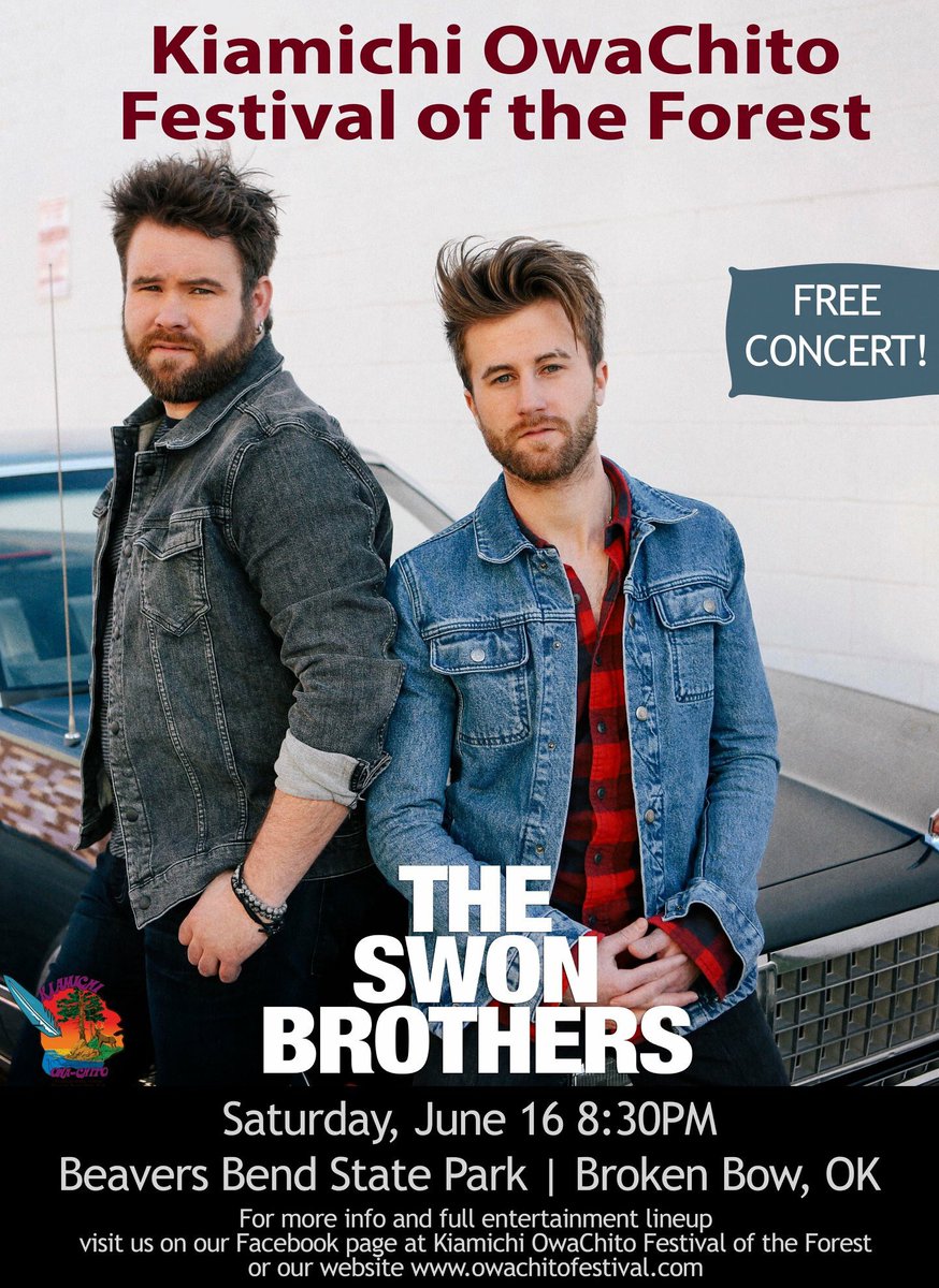owachitofest's tweet photo. We are proud to announce the new festival headliner for the 2018 festival is The Swon Brothers! https://t.co/wMMg99rUgi