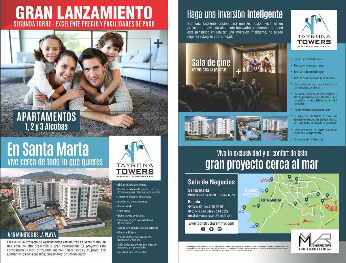 constructoramm2's tweet photo. Segunda etapa del proyecto Tayrona Towers en #SantaMarta !!! Éxito total en ventas de la primera etapa en lo corrido del 2018. La Constructora MMVR lo invita al lanzamiento de ventas de la etapa dos.  Tel: 3176678323 Santa marta y 2143999 Bogotá . Web: https://t.co/BvNk90XMHe https://t.co/w9qn029vXg