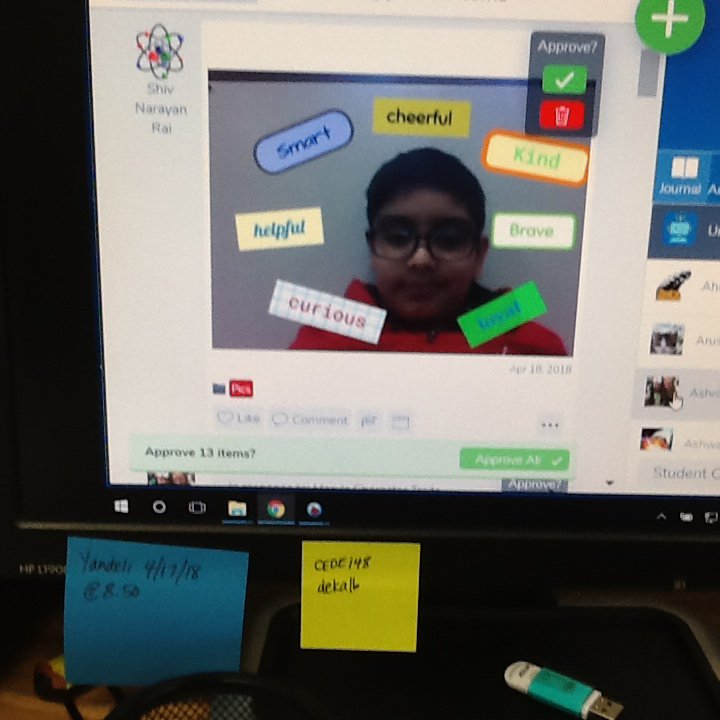 keithferrell4's tweet photo. Today 4PA students started their journey with Seesaw by adding their first artifacts to their digital portfolios. They took selfies and added descriptive adjectives. They also added character traits to a photo of Mary from The Secret Garden! #iteachthem #theyteachme https://t.co/NkmNyRCIZD