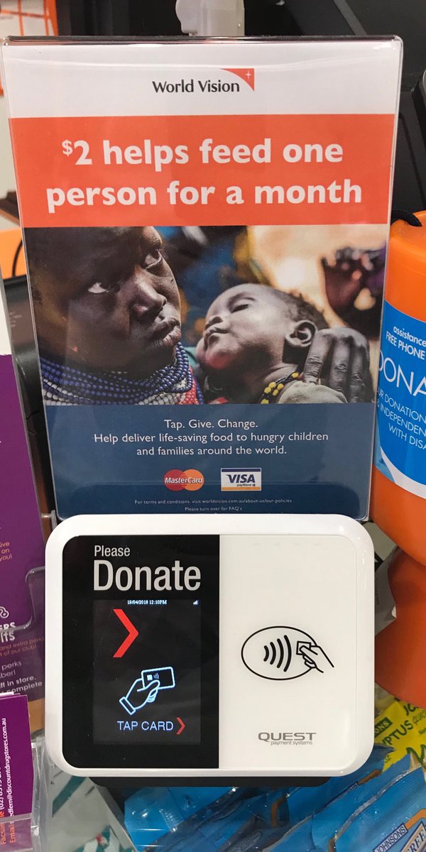 aaronbeashel's tweet image. Tap to donate $2. And they are on the counter of shops, where you already have your card out. Genius