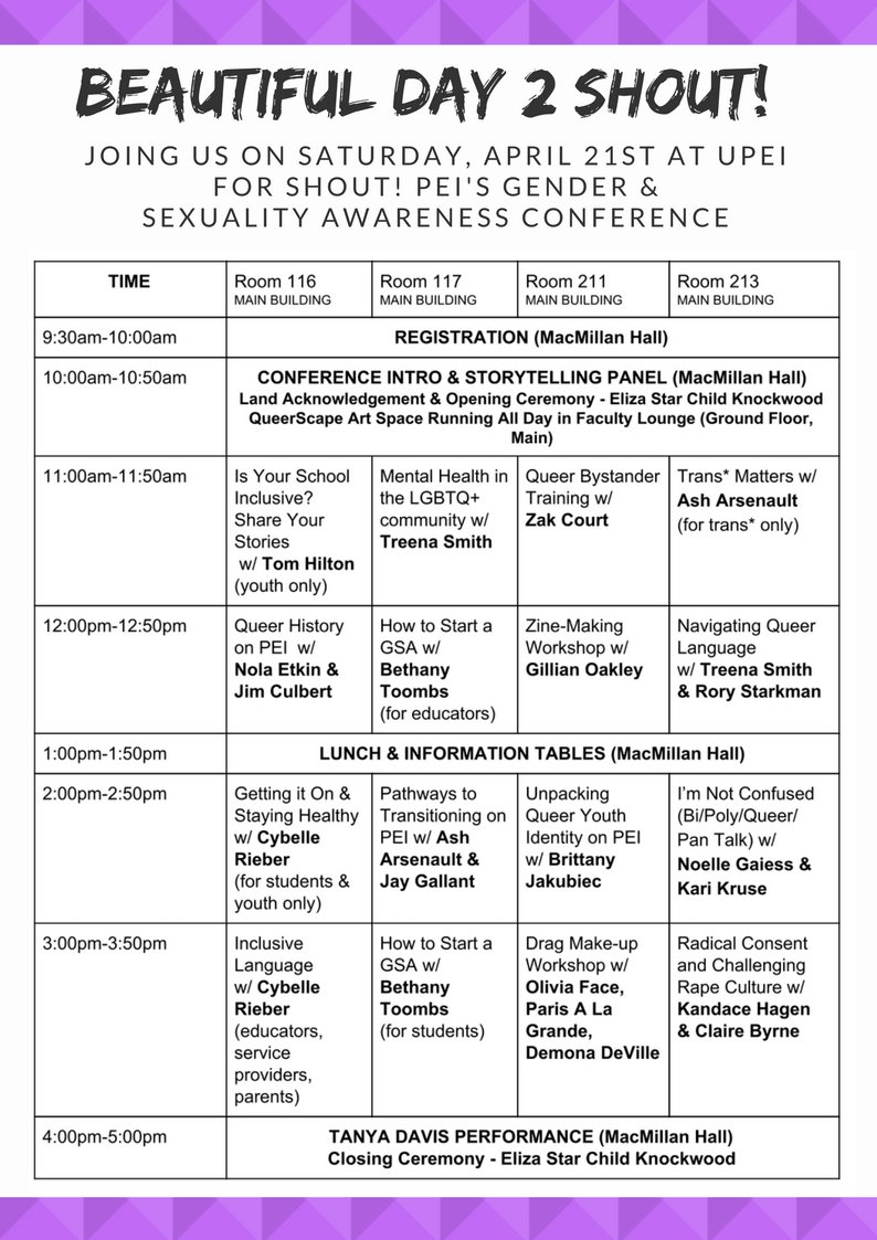 shOUTpei's tweet photo. Hey KISH! We'd love to see you at shOUT! PEI's 5th annual GSA happening this coming Saturday at @UPEI ! https://t.co/r1yqD3ry51 https://t.co/J4a5IaIJs2