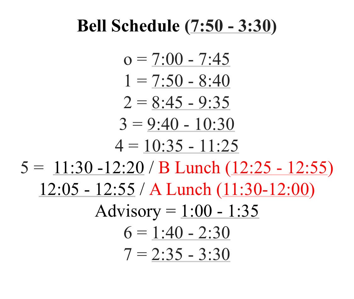 PHSSTUCO1's tweet photo. The new bell schedule beginning Monday. https://t.co/zPdo52Fxeg