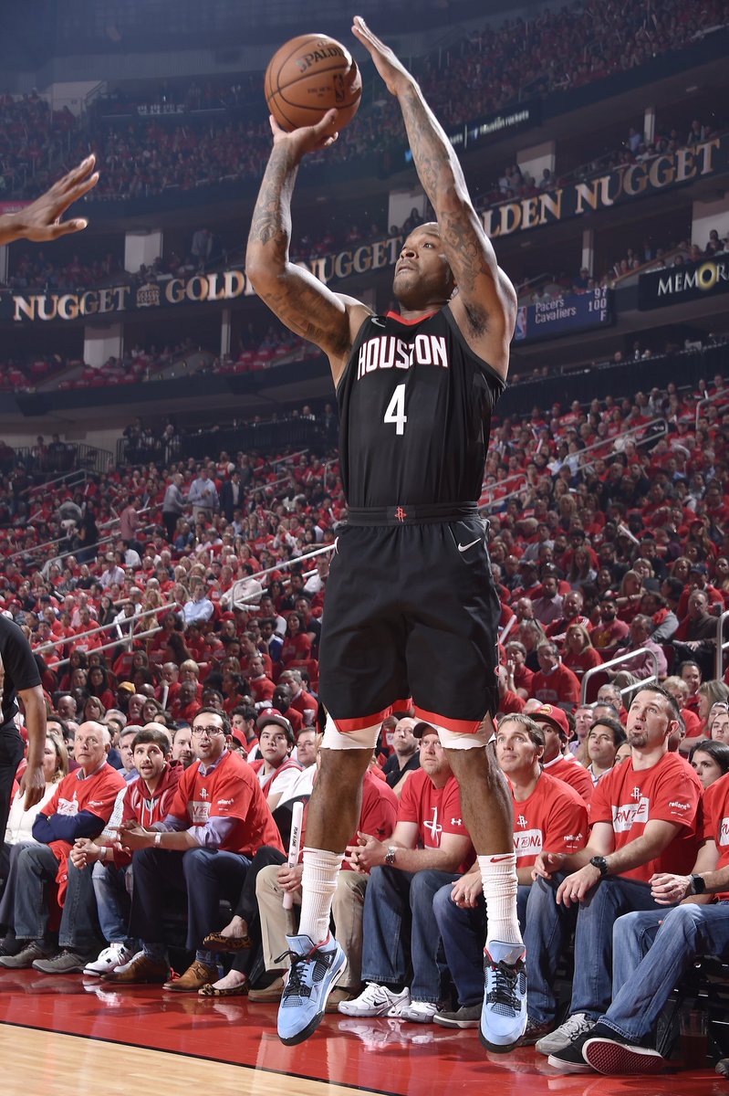 ComplexSneakers's tweet photo. You don’t have these. 

PJ Tucker with a huge flex during Game 2, giving us the first look at the Travis Scott Jordan IVs on foot. https://t.co/GdiphnkBYn