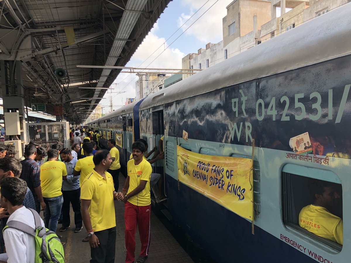 ChennaiIPL's tweet image. #WhistlePoduArmy all set to storm Pune! #WhistlePoduExpress #yellove #WhistlePodu
