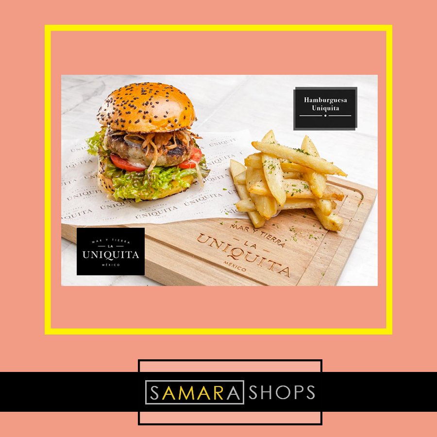 Saborea nuestra deliciosa hamburguesa con papas ¡No te vas a arrepentir! solo en #Uniquita #MercadoGourmet #SamaraShops