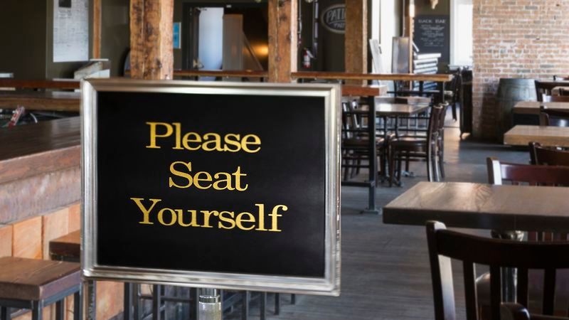 TheOnion's tweet photo. Restaurant Hostess Loses Job To ‘Please Seat Yourself’ Sign https://t.co/saS4uybEWV https://t.co/Yr0V41xS1m