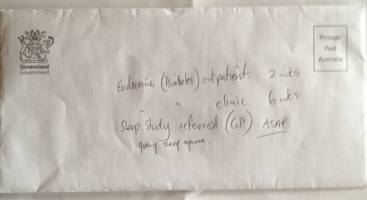 M_C_Rice's tweet photo. #ClinicalHandover too risky for PostIt note or envelope; #ISBAR #IsGood! On official form, patient ID helps. @SChealthnews doing same-day summary ?@MackayHHS too: congrats! @MetroNorthHHS could improve. #ConnectCareCreate COMMUNICATE with #JustaGP https://t.co/doWo6XsQt4