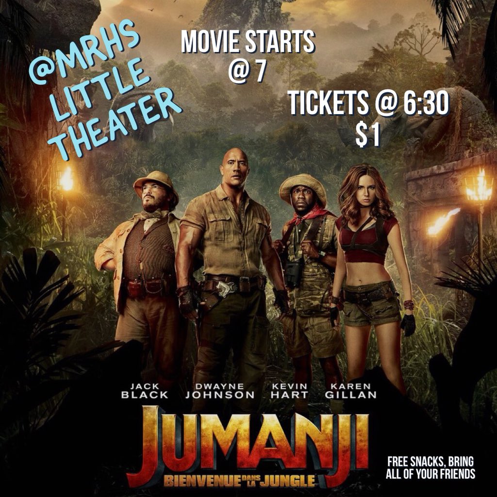 2020mrhs's tweet photo. Hey RAMS! Come to MRHS’s first ever movie night :) We will be showing Jumanji &amp; having free popcorn + drinks! Come for some fun and unity!  🐏💙 https://t.co/lTN4PyQrLx