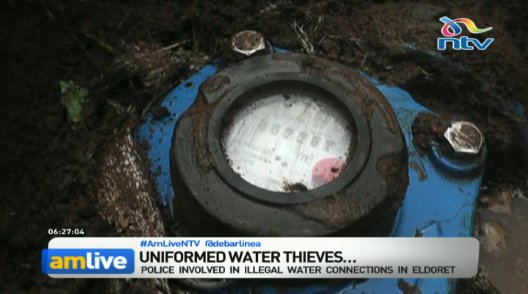 ntvkenya's tweet photo. Uniformed water thieves: Police involved in illegal water connections in Eldoret. #AMLiveNTV @debarlinea https://t.co/jNrdMNZJn3