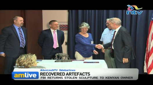 ntvkenya's tweet photo. Recovered artefacts: FBI returns stolen sculpture to Kenyan owner. #AMLiveNTV @debarlinea https://t.co/YfCb7BcDnv
