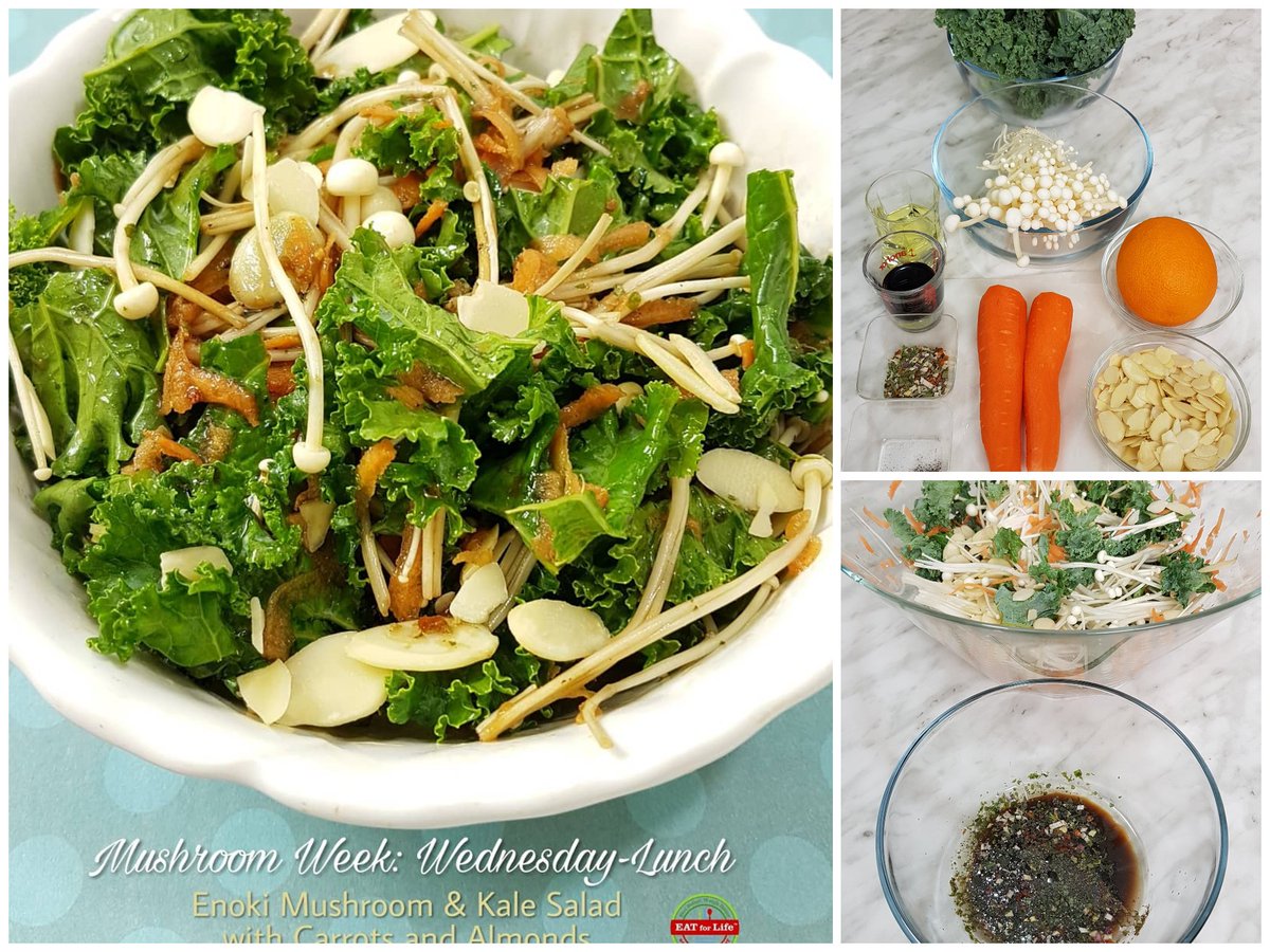 marsha_hebert's tweet photo. Mushroom Week: Wednesday - Lunch
Enoki Mushroom and Kale Salad with Carrots and Almonds ☺😄
#mushrooms #lunch #salad #vegan #vegetarian #eat #glutenfree #dairyfree #healthyfood #healthyrecipes #fit #enoki #greens #eatforlife https://t.co/kSKX8jW3a9