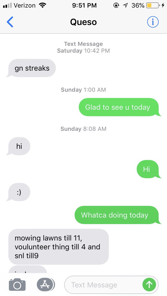 StephanieRutan's tweet photo. My friend cason is without a phone so he just texts me streaks everyday https://t.co/39C8QQGADA