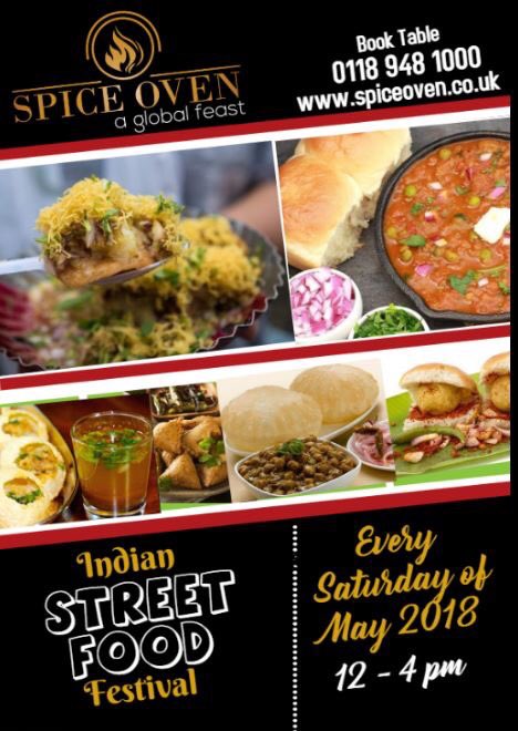 SpiceOven's tweet photo. Come and enjoy Indian street food Every Saturday of May 2018 from 12 - 4pm . Reserve your table by calling at 0118 948 1000 https://t.co/7PCobLm8sG