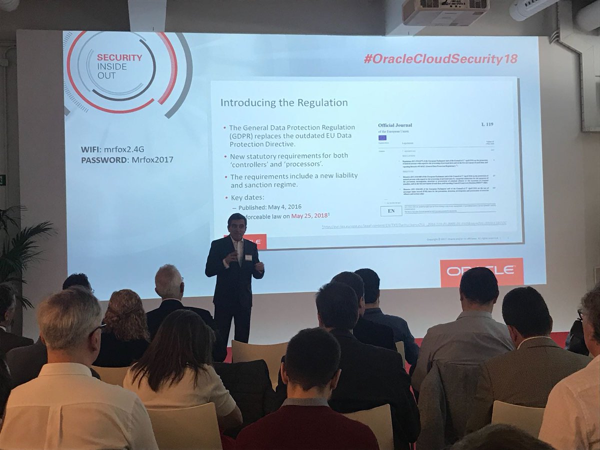 laura_mdla's tweet image. @mvidallo en el evento #OracleCloudSecurity18 contándonos las claves del reglamento GDPR y la importancia de la #seguridad de #datos en las empresas