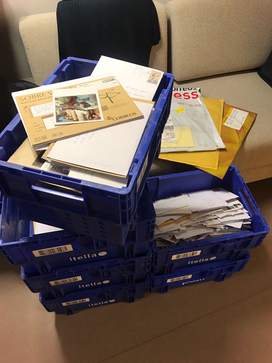 Received report from my office and I can confirm that YES, something like 15000-20000 cards arrived to support #Catalonia in the last three days. This is totally amazing, thank you all friends around the world! Keep sending! Can't wait to get back to read these!