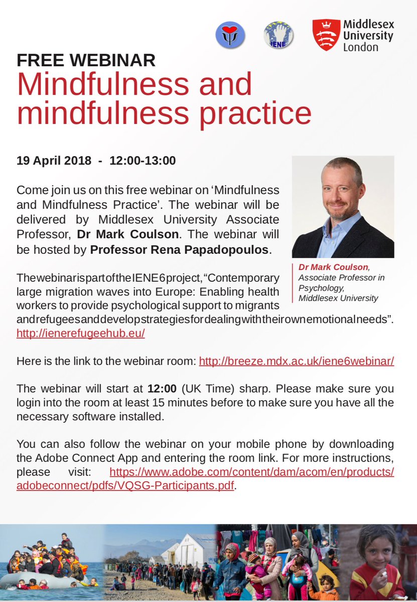 AlfPezzella's tweet photo. Come join us for this free webinar starting at 12pm (UK time) today! #Mindfulness #IENE6 @IENEProject @irena_pap @MDXCAPE @MDX_MHandSW @MiddlesexUni https://t.co/D63VnhGM4D