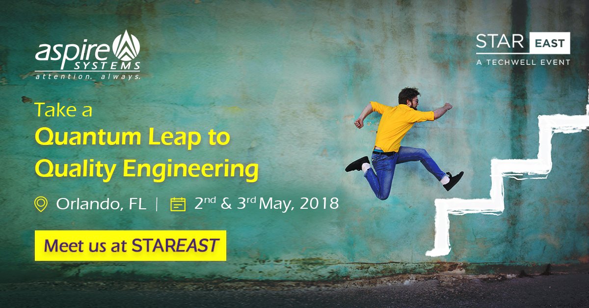AspireSystems's tweet image. Take a Quantum leap to Quality Engineering. ter.li/6qg8ml Meet us at #STAREAST #Hypertesting #Booth318