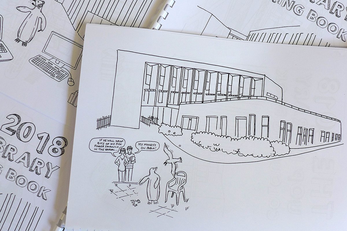 Feeling stressed? Need to refocus? I may have just the thing!

This morning I launched (single-flippered!) the new, updated, and penguin-approved #UoPLibraryColouringBook 

Get yours for NO PENCE (it's FREE!) from @UoPlibrary