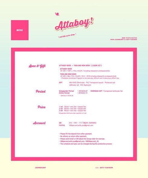 [HK GO🇨🇳 ] @200percent_S2 

💘ATTABOY!200% 2018 PhotoEdition 

截數日:5/5
價錢:💲240 [未包運費]

Detail:docs.google.com/forms/d/e/1FAI…