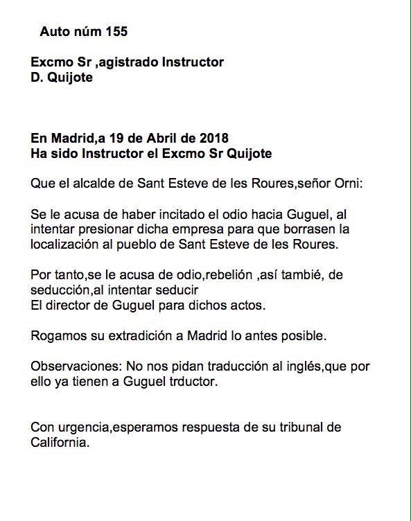 La interlocutoria del jutge és molt dura i força una extradició express de l'alcalde de Sant Esteve de les Roures,el sr.Orni. ens informa <a href="/PeriodistaSERtv/">Lluís Cruanyes</a>