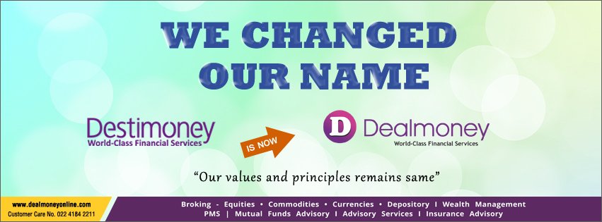 Dealmoney_com's tweet photo. We have changed to Destimoney to #Dealmoney.
But our values and principals remain same.
#Rebranding
#ChangeIsHere
#SameValues
#SamePrinciples https://t.co/6YmBpHleda