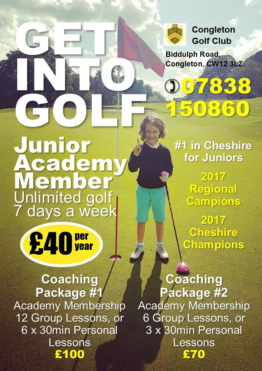 CongletonGolf's tweet photo. Junior Academy Membership is great value at £40 per year and can be combined with coaching from just £70. #GetIntoGolf #FunSeekersWelcome https://t.co/kHXGUkxSre