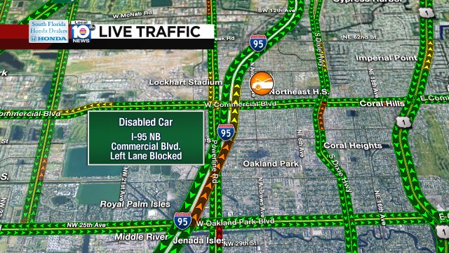 DISABLED CAR: I-95 NB & Commercial Blvd. A left lane is blocked. #TRAFFIC https://t.co/yKIdezTVj7