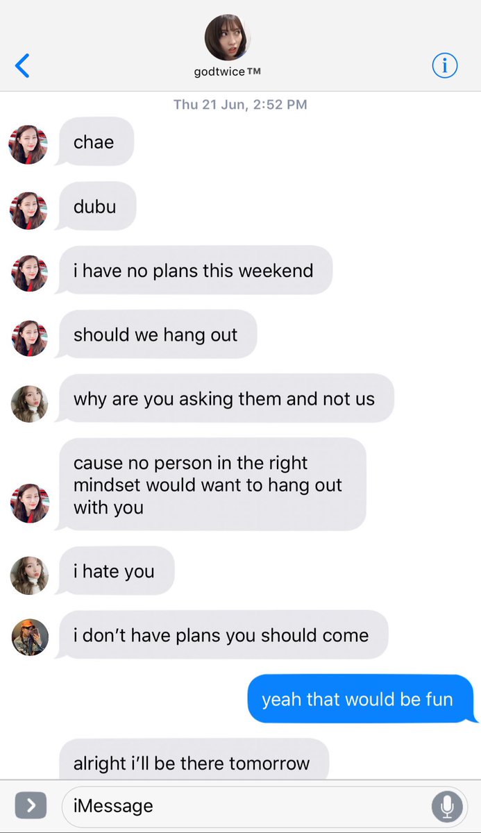 “Sorry, I have to go.” Dahyun told the girl she was facetiming. “I’ll text you later.”“Wait-“ Sana tried but the girl already hung up. “Who were you talking to?” Dahyun just shook her head. “Should I go? So you can finish that conversation?”“No, no, it wasn’t important.”