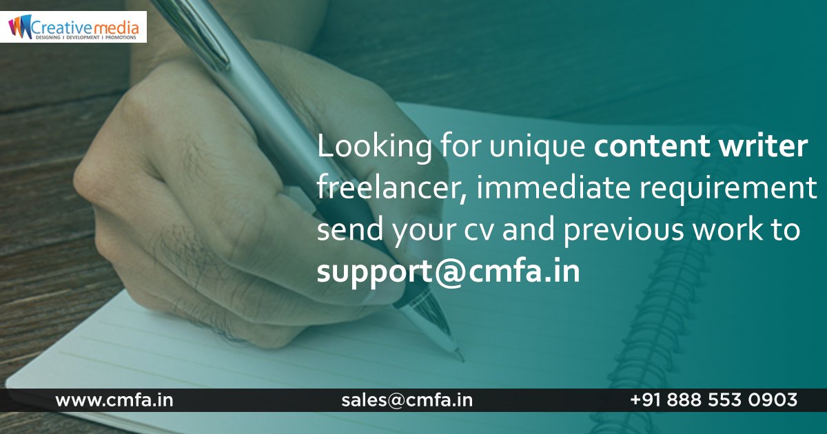 Creativemediafa's tweet photo. Urgent Requriement for content writer freelancing, only experience people min one year 
Please mail ur cv and previous work to support@cmfa.in
#content #websitecontent #seocontent #blogs #articles 
#creativeMedia
https://t.co/NHZWIgDjbH https://t.co/VlgzBbLLBp
