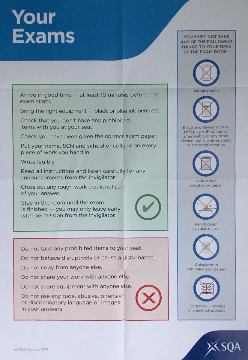 All S3/4/5/6 <a href="/LarbertHigh/">Larbert High School</a> students who are sitting SQA exams have been issued with important SQA paperwork regarding their exams...please make sure and familiarise yourself with all aspects...✅❌👍🏻📓📝📲✏️🖊