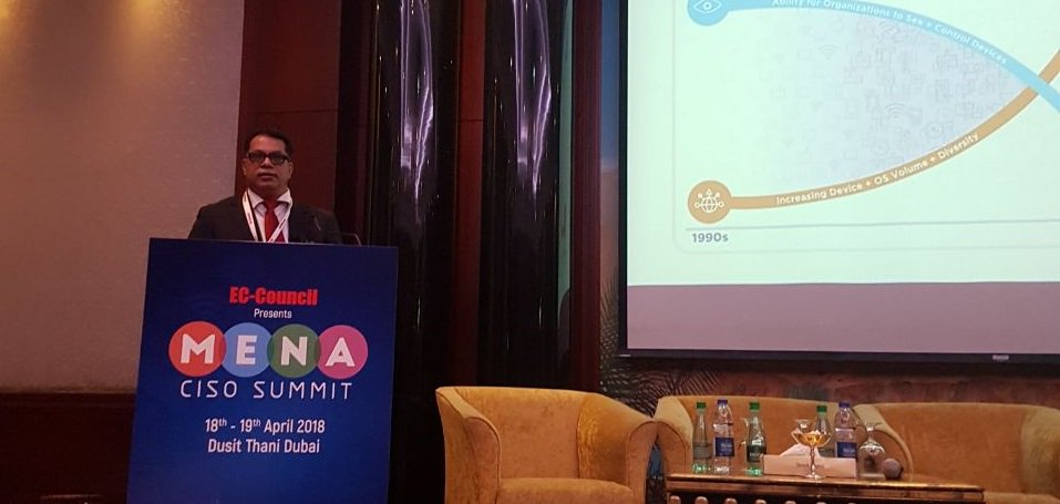 ECCOUNCIL's tweet photo. Jude Pereira from @nanjgel at the MENA CISO Summit sharing his views on building a robust cyber security infrastructure.
#MENACISOSummit #MENASecurity #GDPR #ECCouncil #Blockchain #cybersecurity #womeninsecurity https://t.co/v5DaIHtjdw