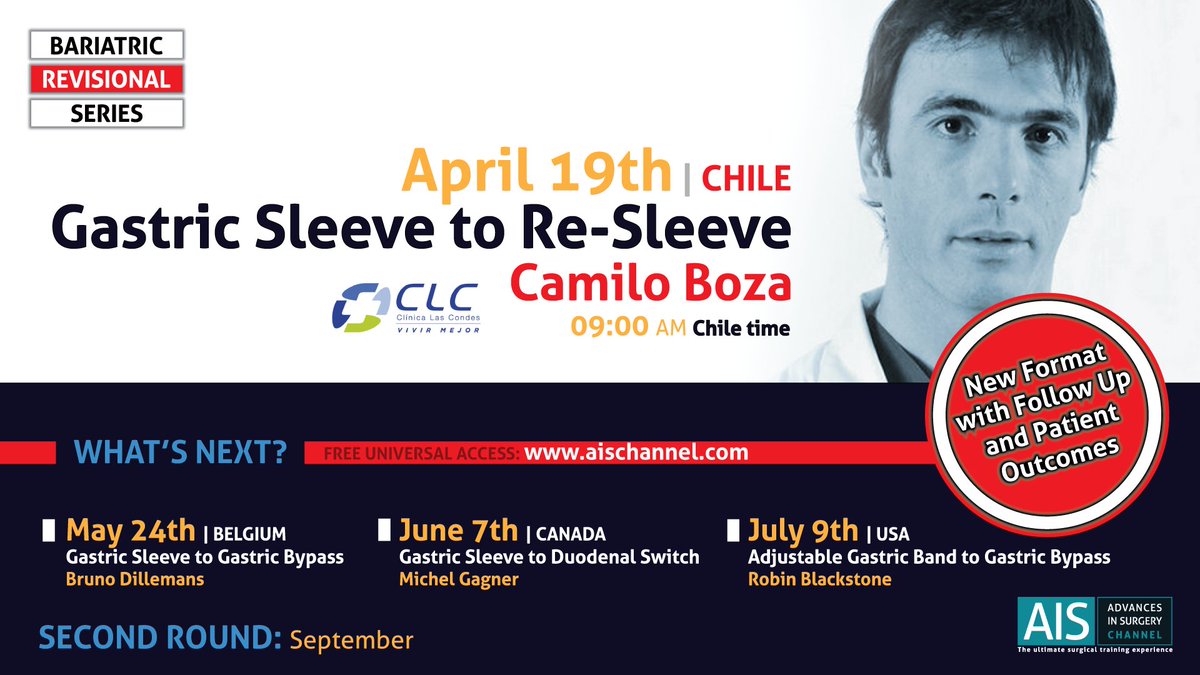AIS Channel (@aischannel) on Twitter photo Less than 5 hours left for another outstanding world #livesurgery: Gastric Sleeve to Re-Sleeve by <a href="/DrCBoza/">Camilo Boza</a> from @cliniclascondes LIVE 🌎🌏🌍 at aischannel.com/director-gastr… #bariatricsurgery #surgery #obesity Less than 5 hours left for another outstanding world #livesurgery: Gastric Sleeve to Re-Sleeve by <a href="/DrCBoza/">Camilo Boza</a> from @cliniclascondes LIVE 🌎🌏🌍 at aischannel.com/director-gastr… #bariatricsurgery #surgery #obesity