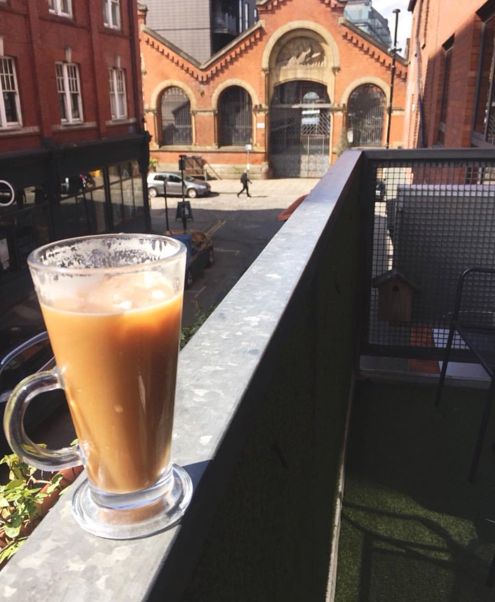 OppidanSocial's tweet photo. We’re sipping on iced coffee on the balcony 😎 
Join us and support @UKCoffeeWeek by donating in branch this week or by texting UKCW18 £3 to 70070 and together we can bring clean water and sanitation to coffee growing communities with @projectwaterf! https://t.co/XZy33uFYk7