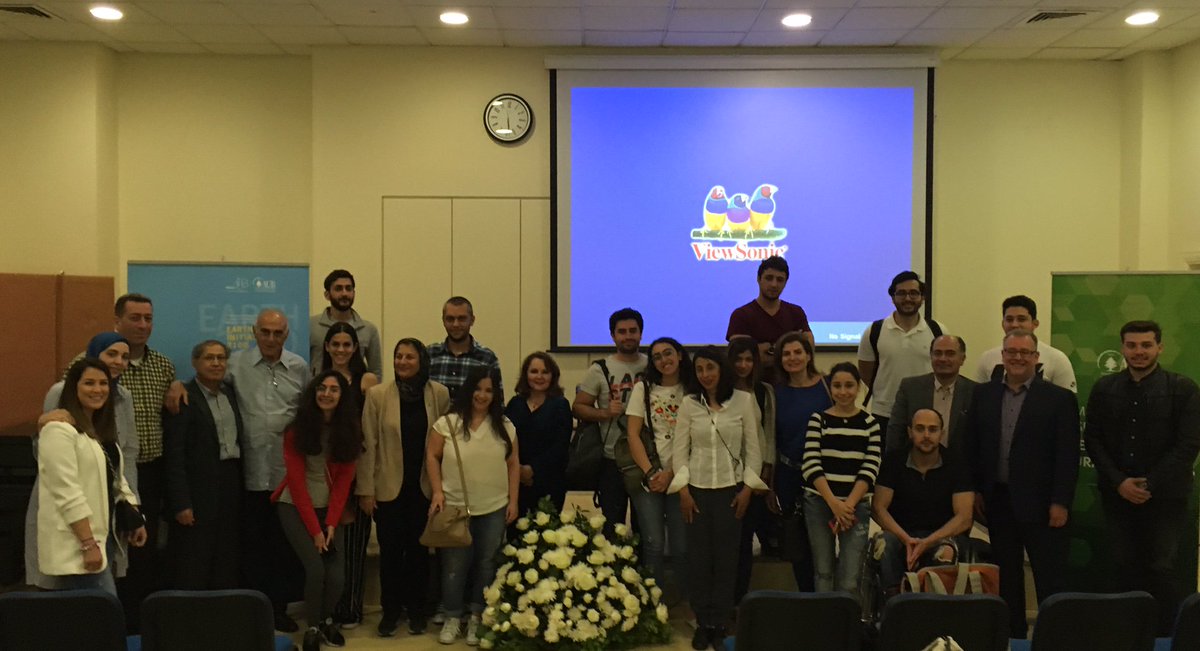 Energy_AUB's tweet photo. Large audience for the talk on "Drought impacts in the southwest US" from David Mohring @txgeosciences @UTAustin. Traditional group picture with our Energy Students. Many thanks to Masri Institute of Energy and Natural Resources for organising this stimulating event! @MSFEA_AUB https://t.co/Ttg39YEiI8